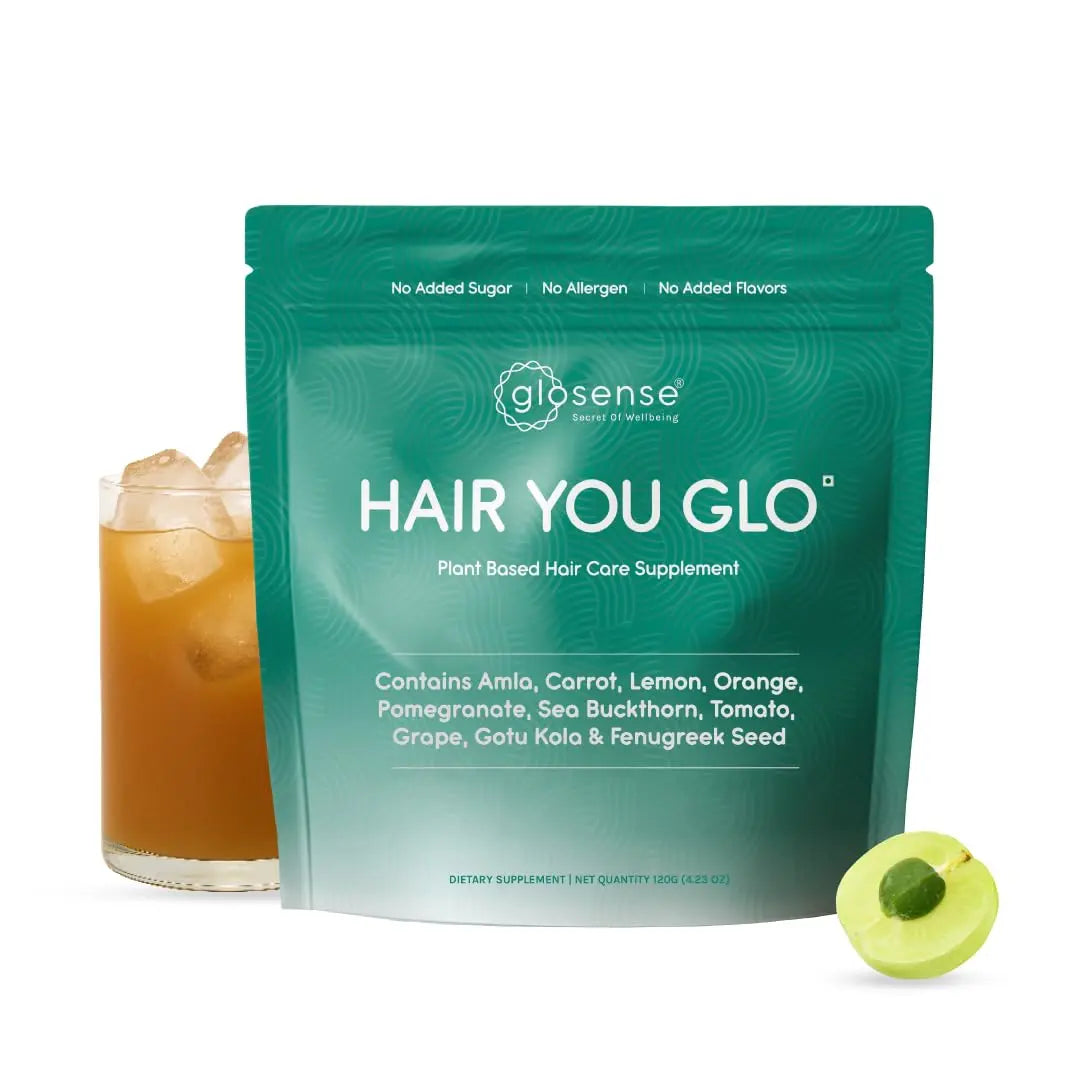 Glosense Hair You Glo – Plant-Based Biotin Supplement | Hair Growth Drink | Natural Hair Vitamins Powder with Amla, Sea Buckthorn, Gotu Kola | No Added Sugar, No Added Flavours | 30 Servings GlosenseAu supplements