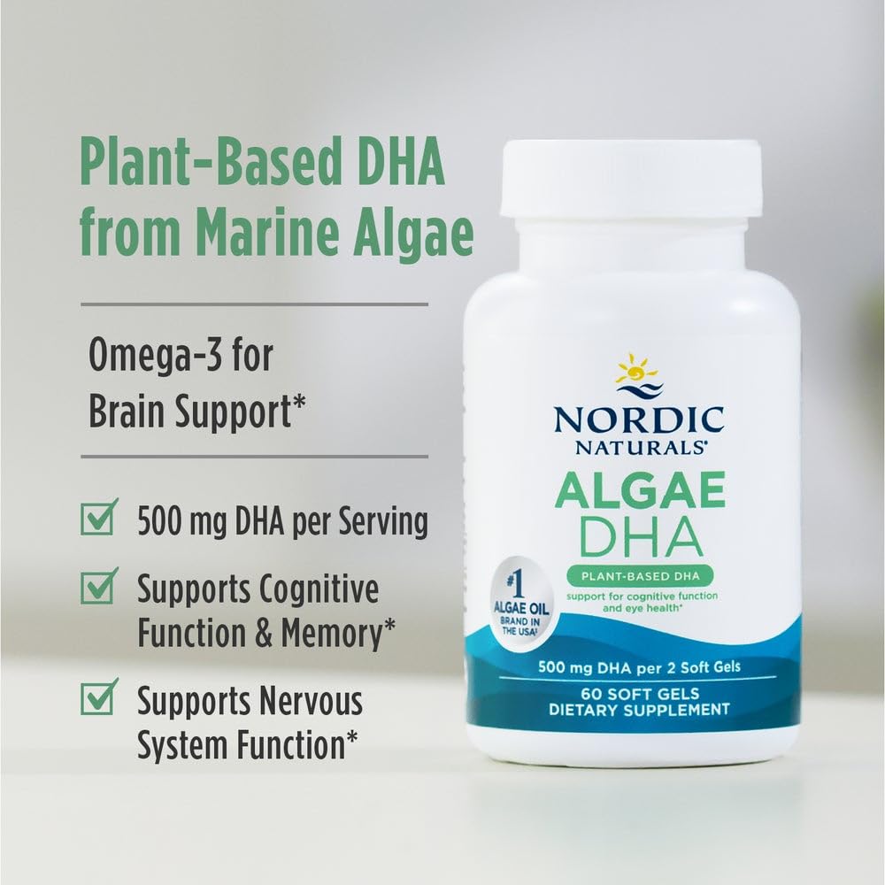 Nordic Naturals Algae DHA - 60 Soft Gels - 500 mg Omega-3 DHA - Certified Vegan Algae Oil - Plant-Based DHA - Brain, Eye & Nervous System Support - Non-GMO - 30 Servings Nordic NaturalsAu supplements