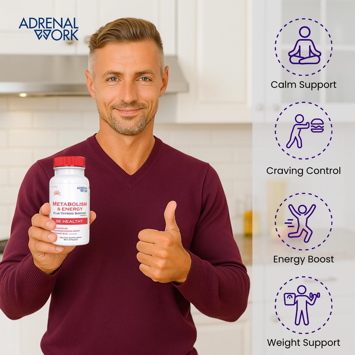 Adrenalwork Adrenal Support Supplement - Organic Ashwagandha Capsules for Stress Relief, Calm Energy & Focus - Adaptogen Blend with Rhodiola & Holy Basil - Men & Women - 60 Capsules AdrenalworkAu supplements