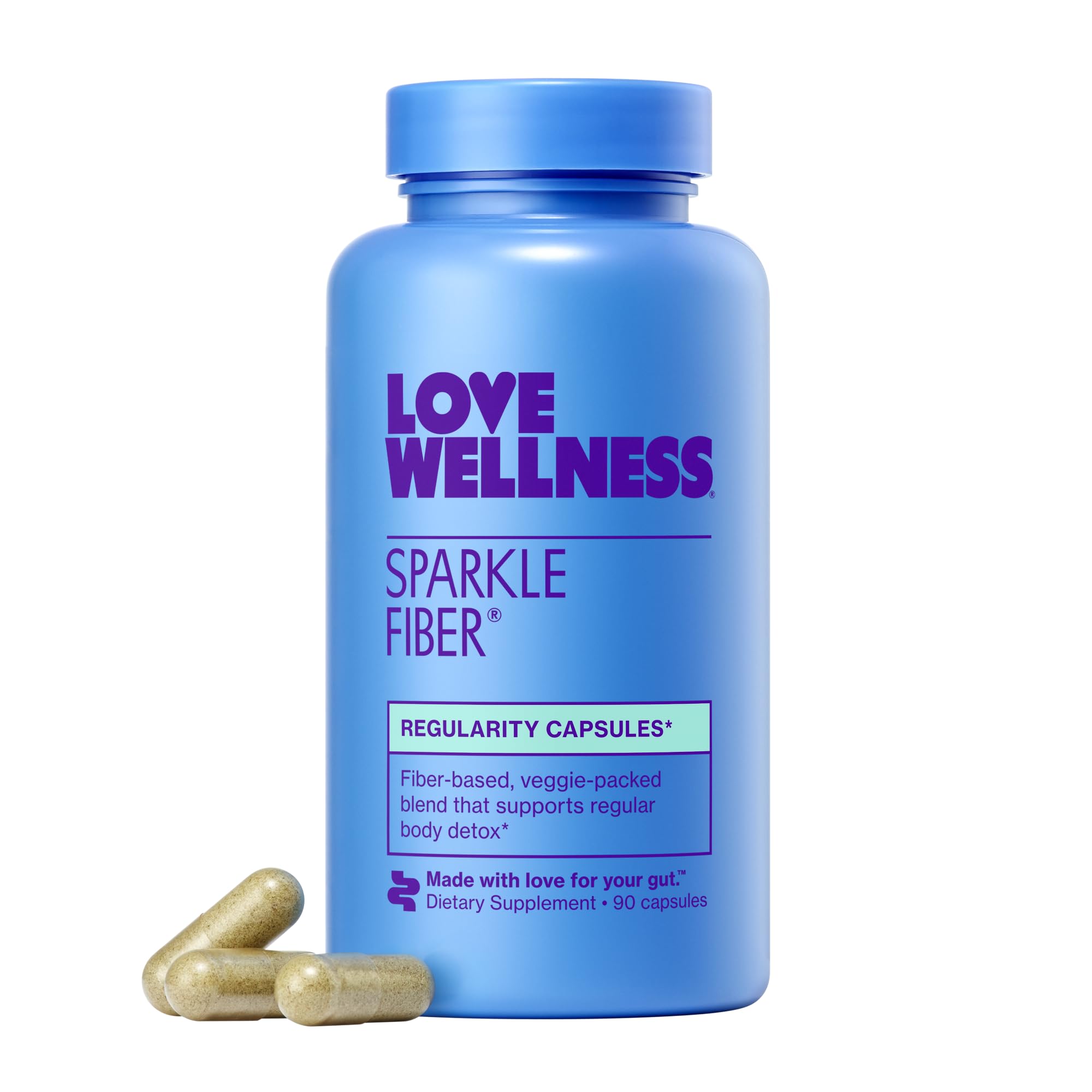 Love Wellness Sparkle Fiber | Fiber Supplement with Digestive Enzymes | Greens Superfood Powder & Psyllium Husk Powder | Promotes Gut Health for Women | Regularity & Bloating Relief | 90 Count Love WellnessUS supplements