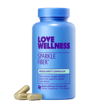 Love Wellness Sparkle Fiber | Fiber Supplement with Digestive Enzymes | Greens Superfood Powder & Psyllium Husk Powder | Promotes Gut Health for Women | Regularity & Bloating Relief | 90 Count Love WellnessUS supplements