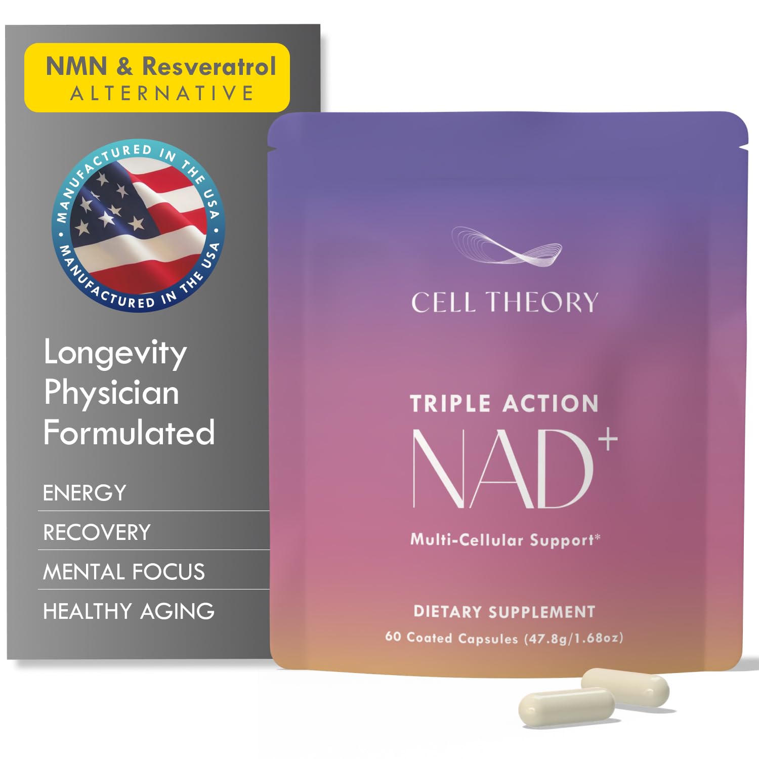 Cell Theory NAD+ Supplement – Triple Action Liposomal NAD+ & NADH Formula for Cellular Energy, Mitochondrial Support, and Longevity, Developed by Dr. Halland, 60 Capsules (30-Day Supply) Cell TheoryAu supplements