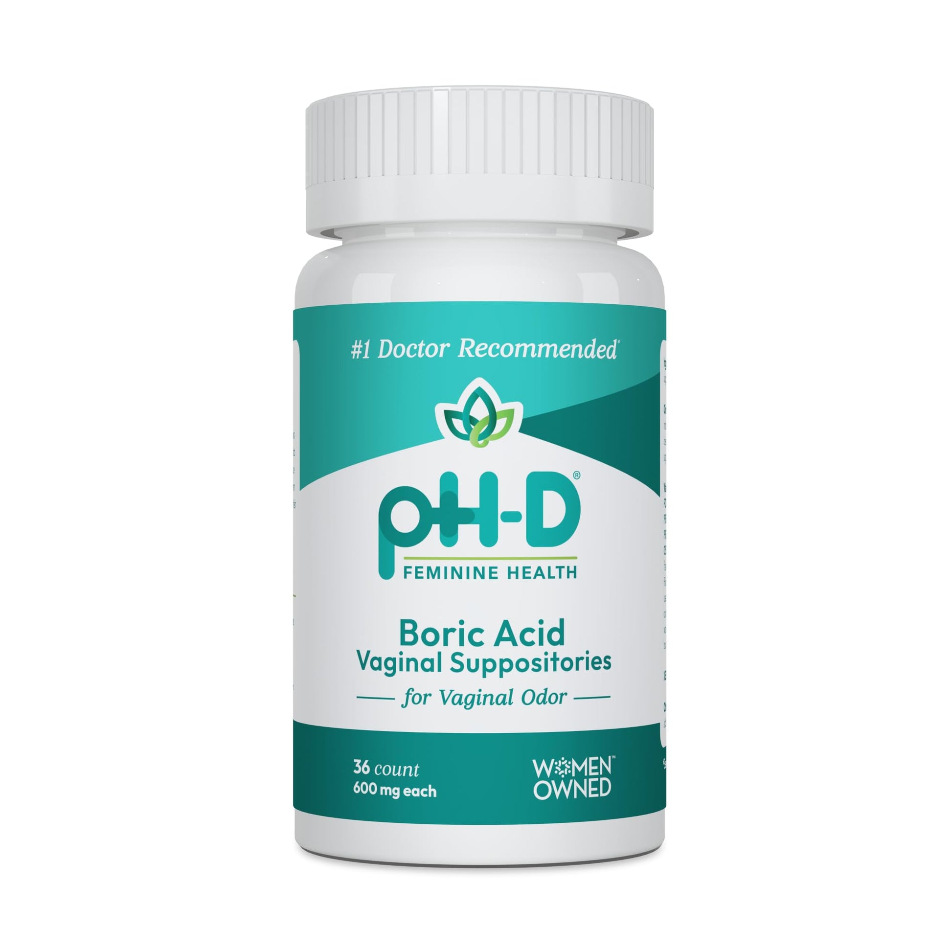 pH-D Feminine Health Support - 600 mg Boric Acid Suppositories - Woman Owned - for Vaginal Odor Use - 36 Count pH-D Feminine Health SupportUS supplements