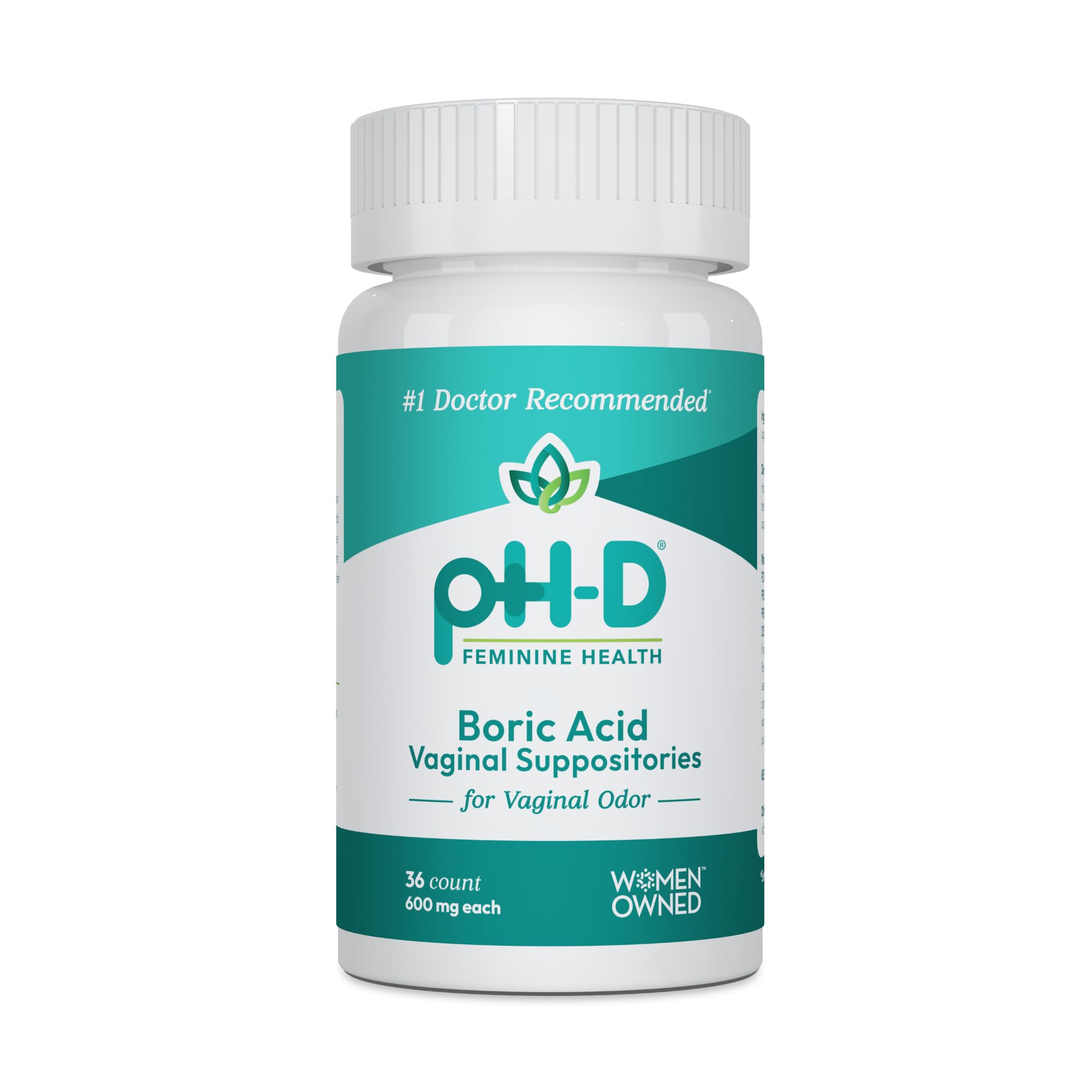 pH-D Feminine Health Support - 600 mg Boric Acid Suppositories - Woman Owned - for Vaginal Odor Use - 36 Count pH-D Feminine Health SupportUS supplements