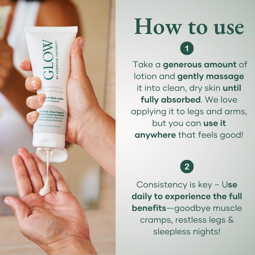 Glow by Hormone University - Magnesium Lotion with Collagen - Magnesium Cream - Bedtime Routine Sleep Lotion - The Highest Concentration of Genuine Zechstein Magnesium Chloride (Pack of 1) Glow BotanicaAu supplements