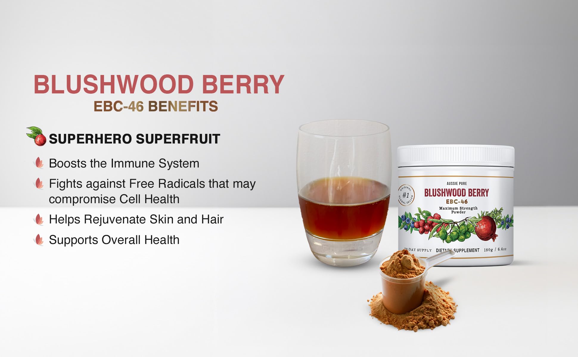 Aussie Pure Blushwood Berry Powder EBC-46 - Maximum Strength Immune and Cell Support - Contains The Fruit and Seed - 180g/6.4oz Per Container Aussie PureAu supplements