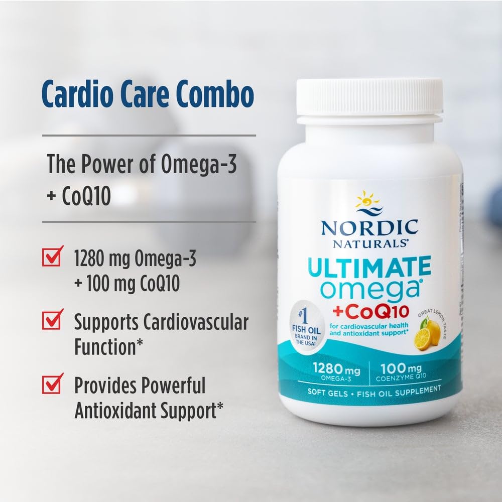 Nordic Naturals Ultimate Omega + CoQ10, Lemon - 120 Soft Gels - 1280 mg Omega-3 + 100 mg CoQ10 - Heart Health, Cellular Energy, Antioxidant Support - Non-GMO - 60 Servings Nordic NaturalsAu supplements