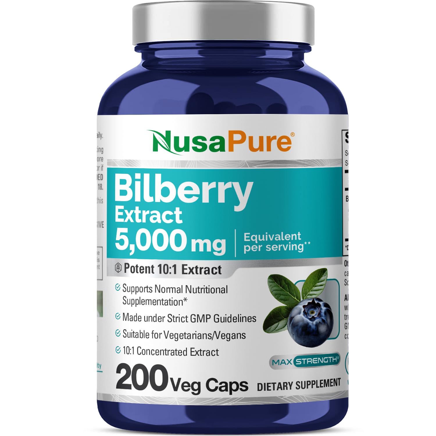 NusaPure Bilberry Extract 5,000mg 200 Vegetarian caps (Non-GMO, Vegan) NusaPureAu supplements