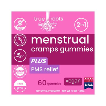 Menstrual Cramp Period Gummies True Roots | PMS Support Supplement for Women | Healthy Flow | Flo PMS Menstrual Cycle Relief, Cramping and Bloating | Vegan & Natural Flavors | 60 Count True RootsAu supplements