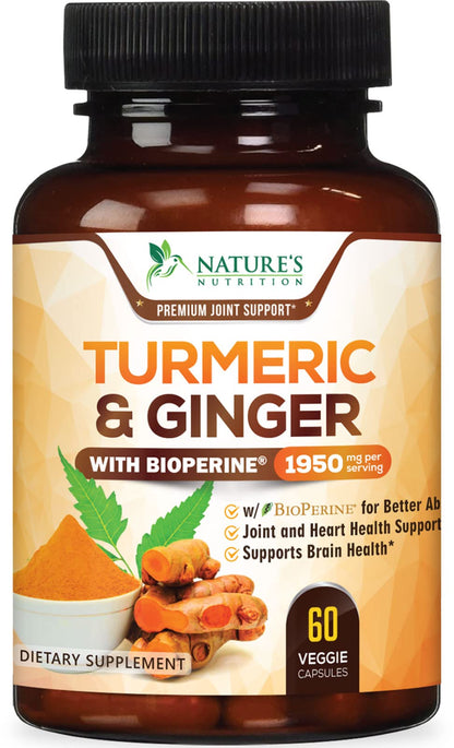 Turmeric Curcumin with BioPerine & Ginger 95% Standardized Curcuminoids Nature's NutritionUS supplements