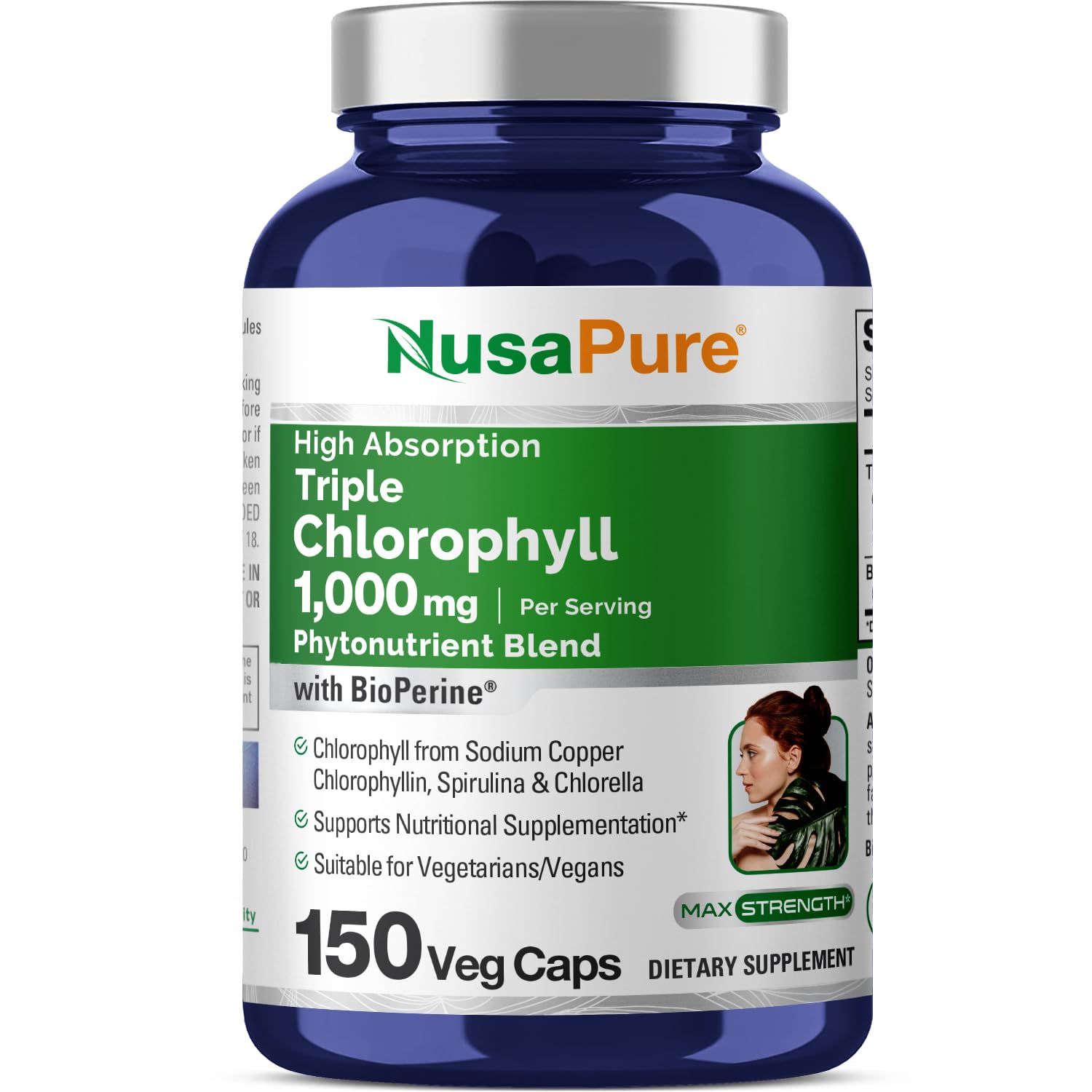 NusaPure High Absorption Triple Chlorophyll 1000 mg 150 Veg Caps Suitable for Vegetarians and Vegans, Non-GMO NusaPureAu supplements