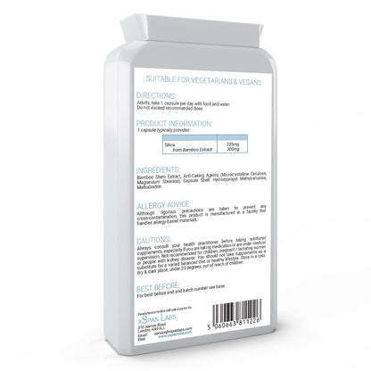 Silica 225mg – 90 Capsules - A Potent Highly Bioavailable Form - Naturally Sourced from Bamboo Extract - One-A-Day Vegan Capsules to Support Healthy Hair, Nails and Skin - Made in The UK Xspan LabsUS supplements