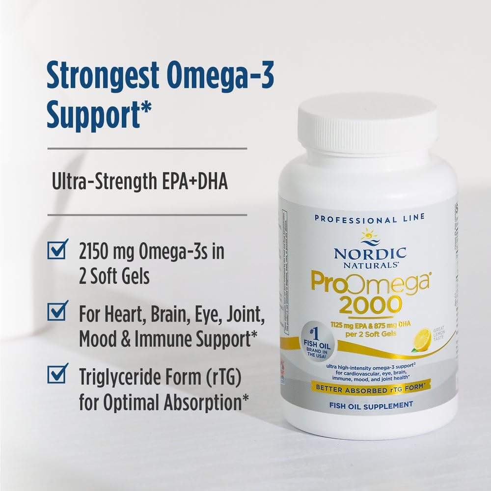 Nordic Naturals ProOmega 2000, Lemon Flavor - 120 Soft Gels - 2150 mg Omega-3 - Ultra High-Potency Fish Oil - EPA & DHA - Promotes Brain, Eye, Heart, & Immune Health - Non-GMO - 60 Servings Nordic NaturalsAu supplements