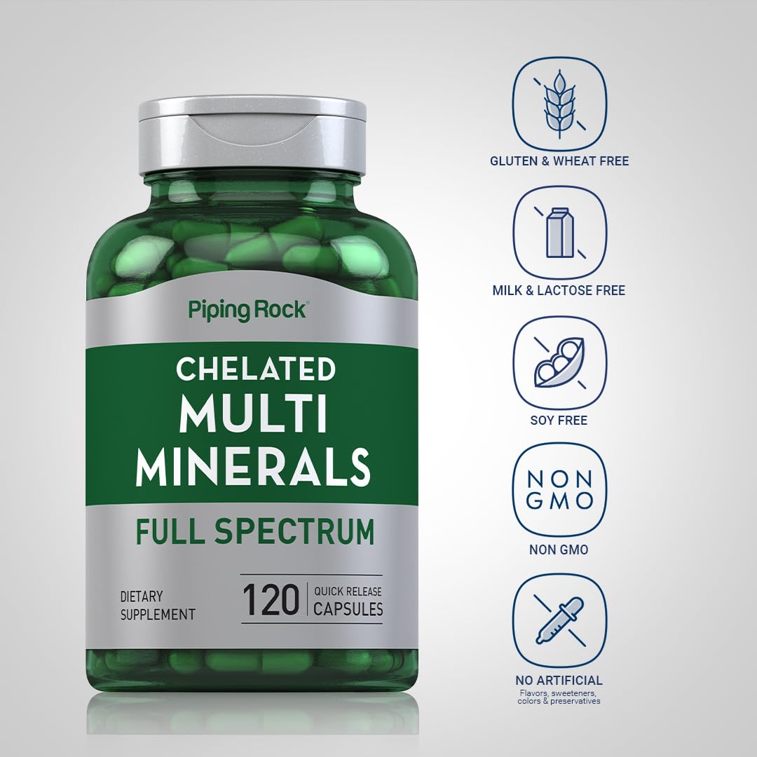 Piping Rock Mega Multi Mineral Chelated Supplement | 120 Capsules | for Men and Women | Iron Free | Non-GMO, Gluten Free Piping RockAu supplements