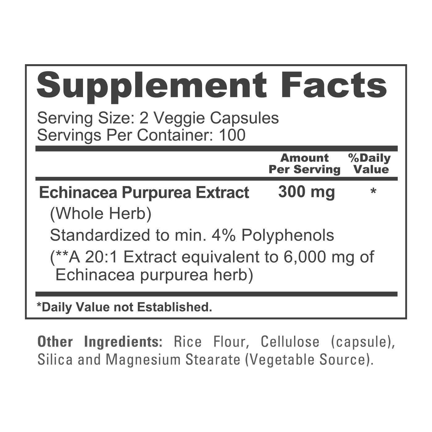 NusaPure Echinacea 20:1 Extract, 300 mg Equivalent to 6,000mg 200 Veggie Caps, Vegan, Non-GMO, Gluten Free Supplement NusaPureAu supplements