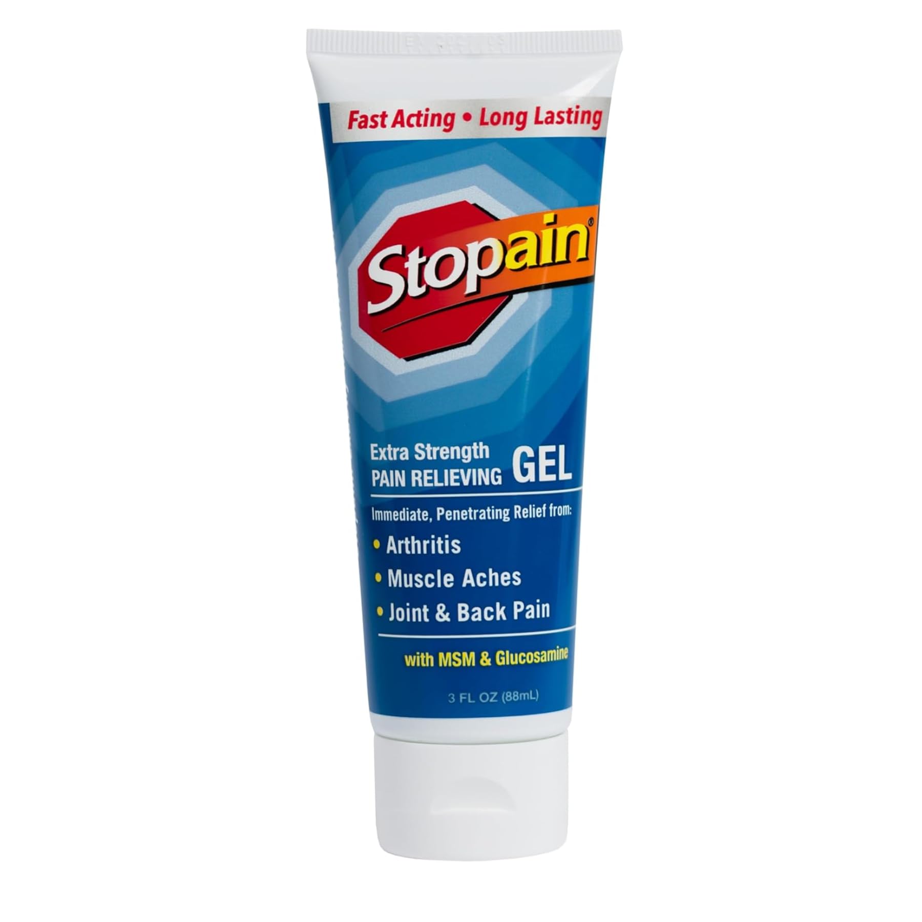 Stopain Pain Relief Gel 3oz USA Made, Max Strength Fast Acting with MSM, Glucosamine, Menthol for Arthritis, Lower Back Sciatica, Knee, Neck, HSA FSA Approved Topical Analgesic Products StopainAu supplements
