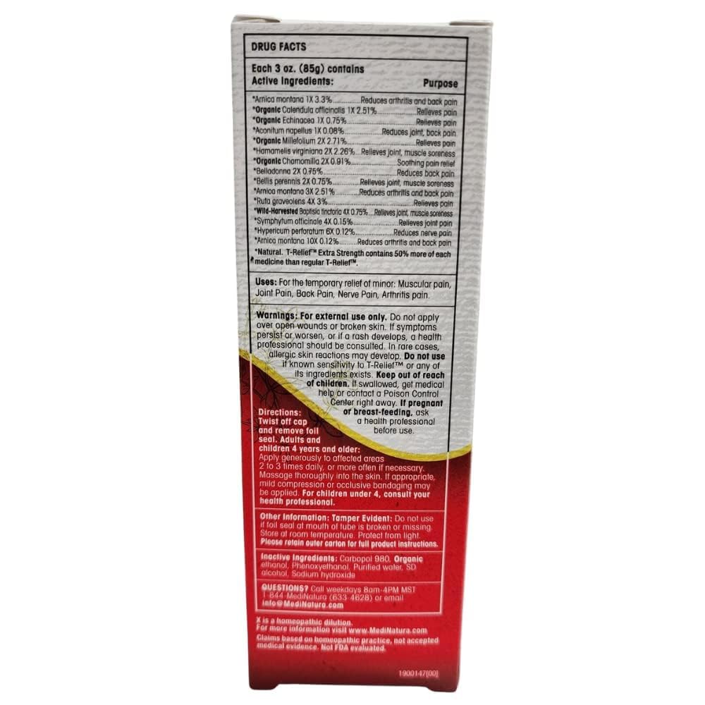 MediNatura T-Relief Extra Strength Gel Arnica +12 Natural Relieving Actives for Back Pain Joint Soreness Muscle Aches & Stiffness Whole Body Fast Acting Relief for Women & Men - 3 oz MediNaturaAu supplements