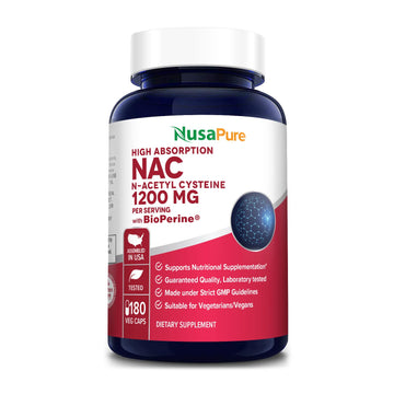 NusaPure N-Acetyl Cysteine (NAC) 1200mg 180 Veggie Caps (Vegetarian, Non-GMO, Gluten Free) Bioperine NusaPureAu supplements