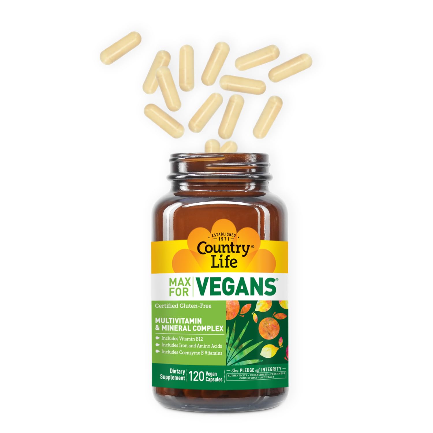 Country Life Max for Vegans - 120 Vegan Capsules - Daily Multivitamins - Immune Support Supplement - Contains Vitamin B12, Iron, Amino Acids, Coenzyme B Vitamins - Gluten-Free Country LifeAu supplements