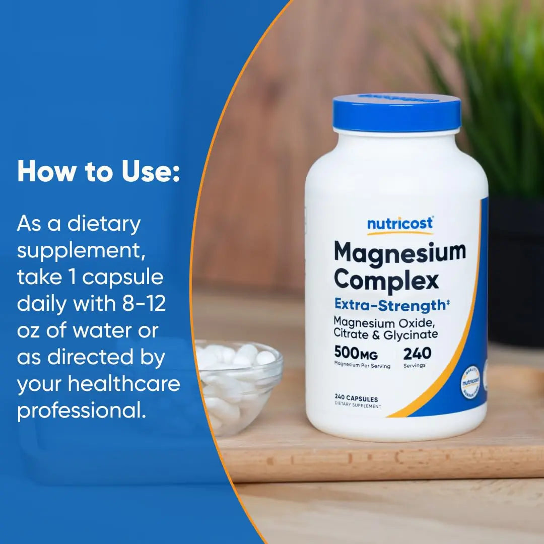 Nutricost Magnesium Complex 500mg, 240 Capsules - Magnesium Oxide, Citrate, and Glycinate - Gluten Free and Non-GMO Nutricostnz supplements