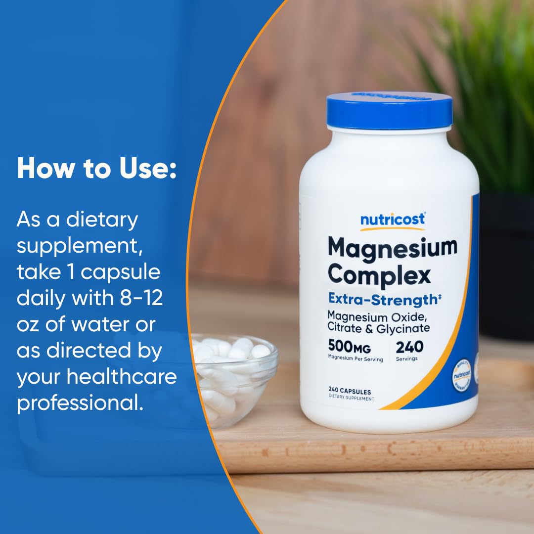 Nutricost Magnesium Complex 500mg, 240 Capsules - Magnesium Oxide, Citrate, and Glycinate - Gluten Free and Non-GMO NutricostAu supplements
