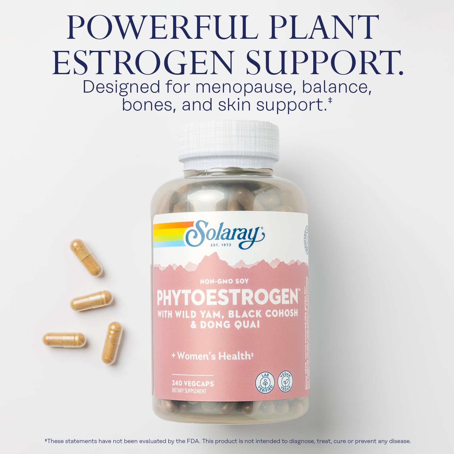 SOLARAY PhytoEstrogen Menopause Supplements with Wild Yam, Black Cohosh and Dong Quai - Phyto Estrogen Pills for Perimenopause and Menopause Support, Vegan, 60-Day Guarantee, 60 Servings, 240 VegCaps SOLARAYAu supplements