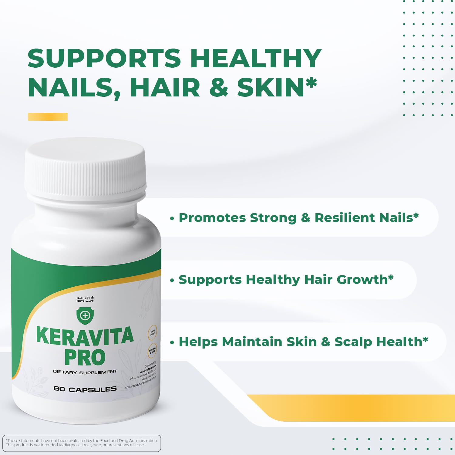 Keravita Pro - Natural Supplement with Vitamins C, Vitamin E, Green Tea, Turmeric & Mushroom for Hair & Nail | Non-GMO, Stimulant-Free | Made in the USA, GMP-Certified | 60 Capsules - 1 Month Supply Nature’s NutriWaveAu supplements
