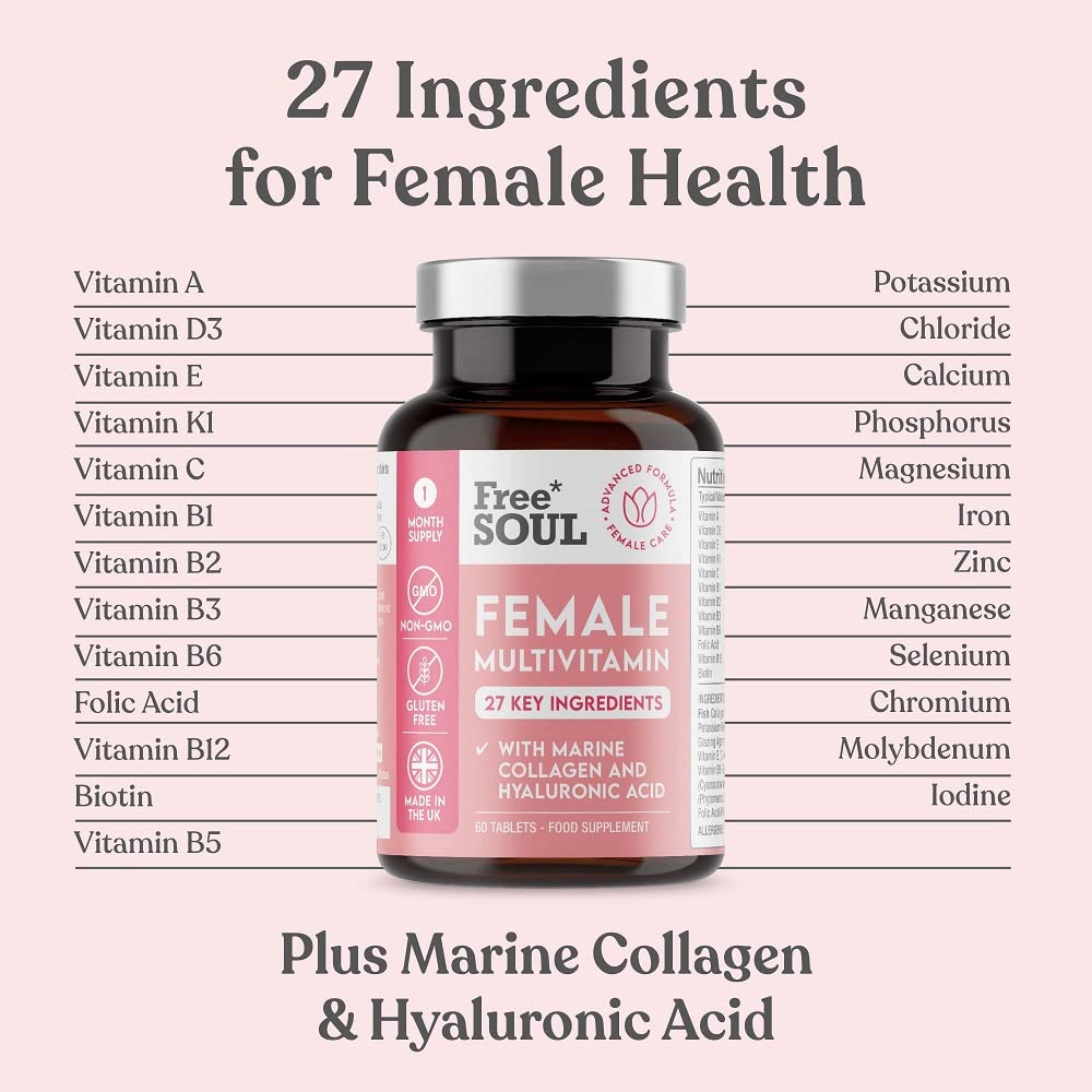 Women's Multivitamins and Minerals with Collagen & Hyaluronic Acid - 27 Essential Free SoulUS supplements