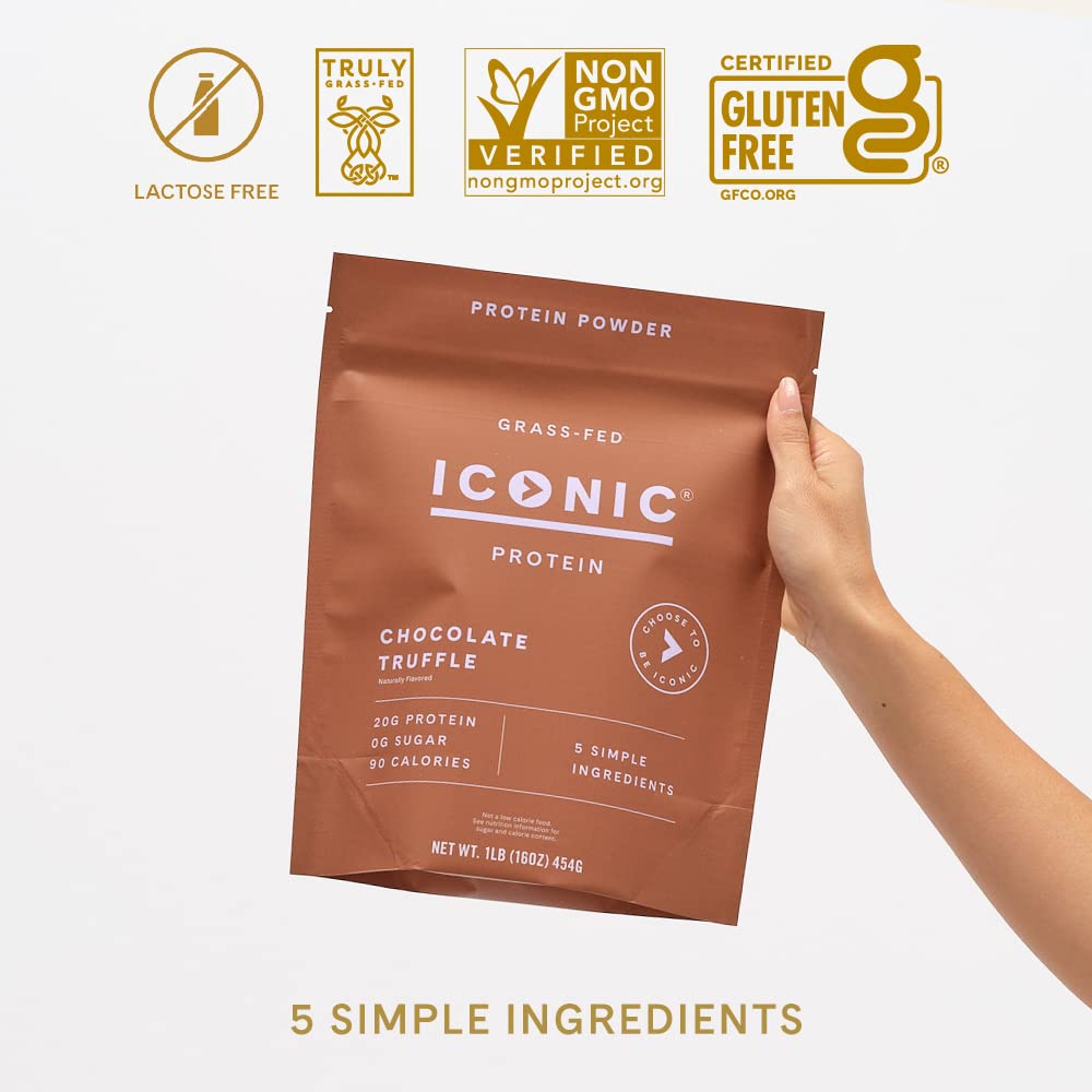 ICONIC Protein Powder, Chocolate Truffle - Sugar Free, Low Carb Protein Powder - Lactose Free, Gluten Free, Non-GMO - 20g Grass Fed Whey & Casein Protein ICONICUS supplements