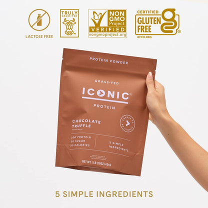 ICONIC Protein Powder, Chocolate Truffle - Sugar Free, Low Carb Protein Powder - Lactose Free, Gluten Free, Non-GMO - 20g Grass Fed Whey & Casein Protein ICONICUS supplements
