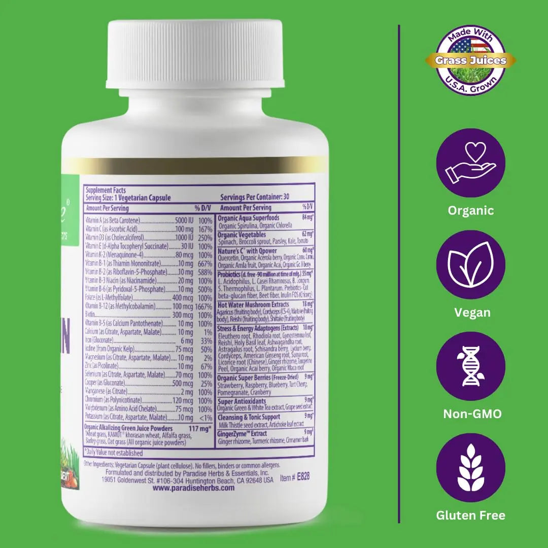 Paradise Herbs Earth's Blend Women's Once Daily Multivitamin with Iron, 48 Organic Superfoods, Probiotics, Antioxidants Paradise HerbsAu supplements