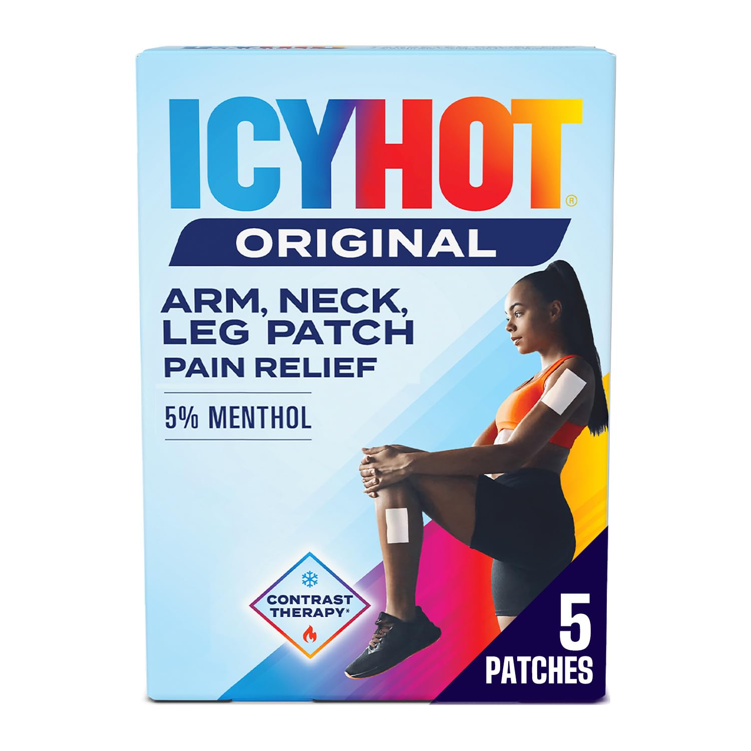 Icy Hot Original Pain Relief Patch, Medium Size Fabric Patches for Arm, Neck and Leg with Menthol 5%, Ice and Heat Contrast Therapy for Backaches, Joints, Muscle Strains and Arthritis, 5 ct. Icy HotAu supplements