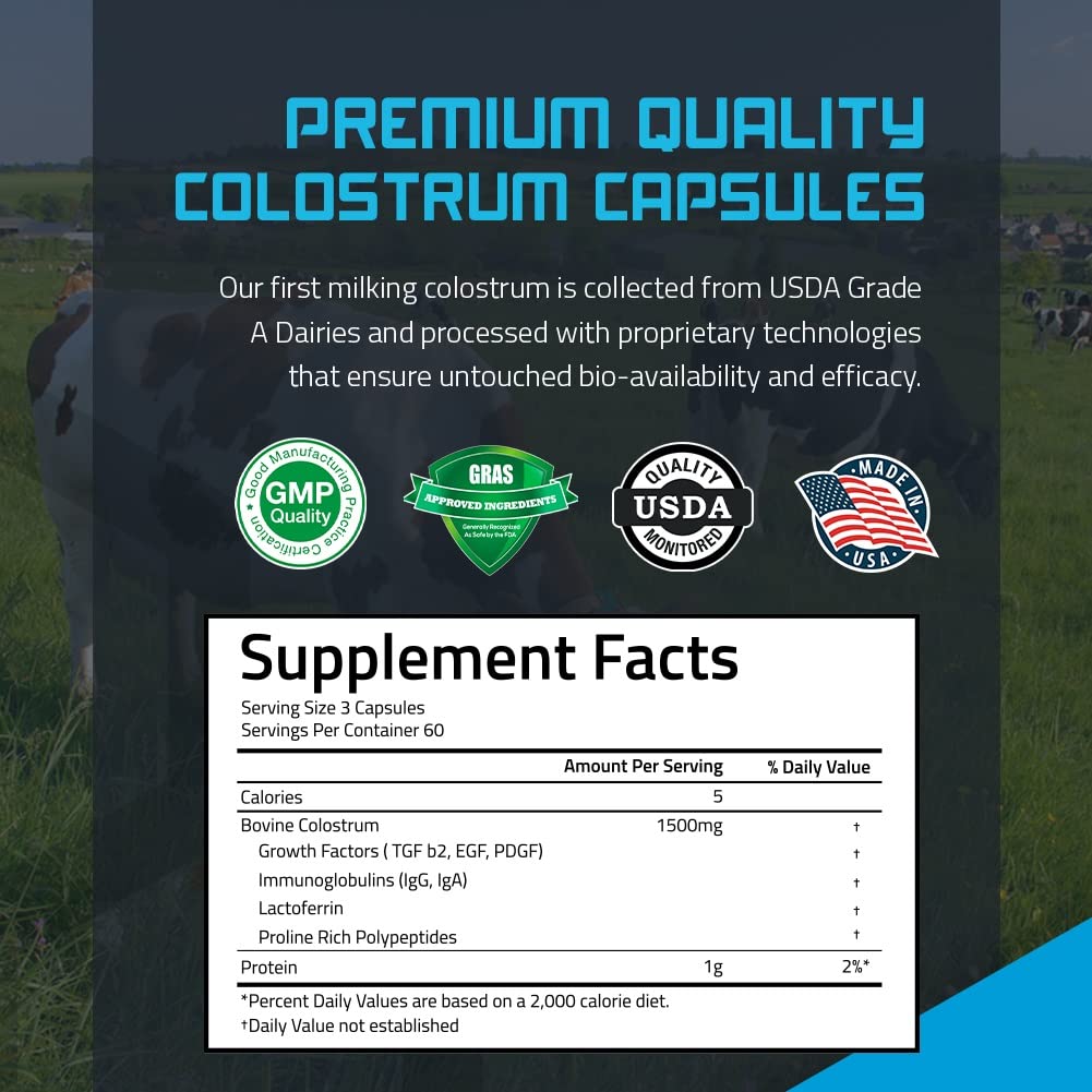 TBR Labs Pure Bovine Colostrum 180 Capsules - Antibiotic and Hormone Free - USA Source TBR LabsUS supplements