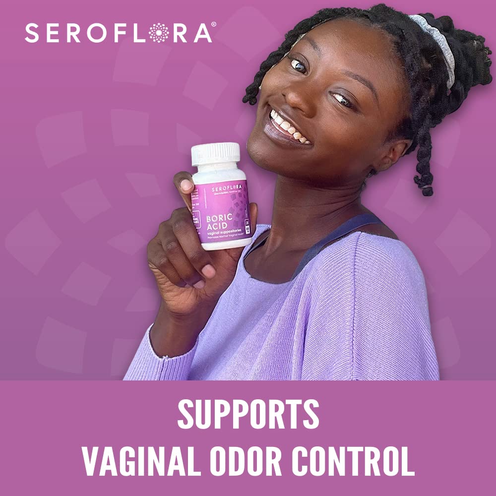 Seroflora Boric Acid Vaginal Suppositories 600mg – 30 Count with 7 Applicators for Odor Control & pH Balance Feminine Hygiene Support, Natural Intimate Care, Made in USA SEROVERAUS supplements