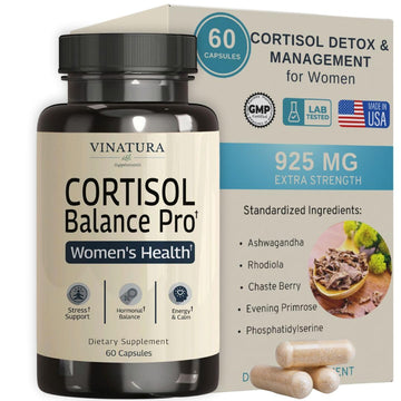 VINATURA Cortisol Supplements for Women - Cortisol Detox and Management - Adrenal Support, Stress Support, 60 Vegan Capsules VINATURAAu supplements