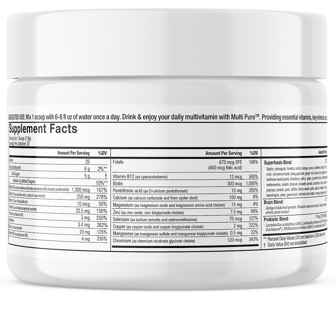 Reclaim Multi Pure Lemon Lime, Immune Support, Vitamin C, Vitamin B Complex, Probiotic, Superfood Powder, Calcium, Magnesium Oxide, (30 Servings) (Lemon Lime) Complete NutritionAu supplements
