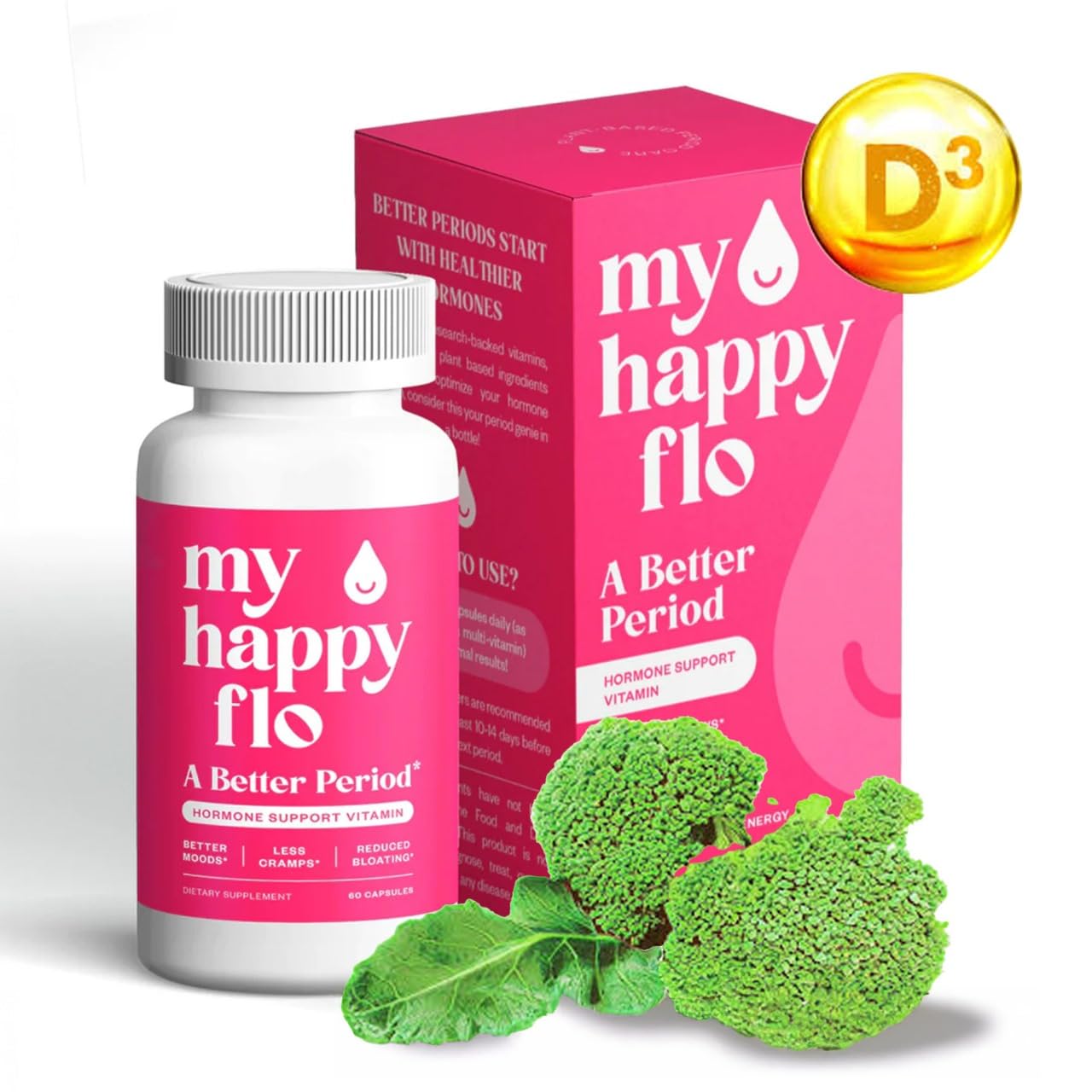 My Happy Flo PMS Support Supplement for Women with Iron, PMS Relief Hormone Support for Women, 10-in-1 PMDD Supplements for Women | DIM & I3C Indole-3-Carbinol for Cramp Relief, Heavy Flow - 60 Caps My Happy FloAu supplements