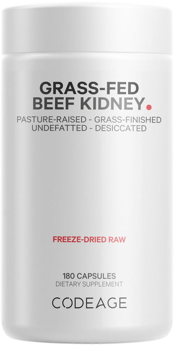 Codeage Grass Fed Beef Kidney Supplement - Freeze Dried, Non-Defatted, Desiccated Glandulars Nutrition Bovine Pills – Pasture Raised Beef Vitamins - Non-GMO -180 Capsules CodeageAu supplements