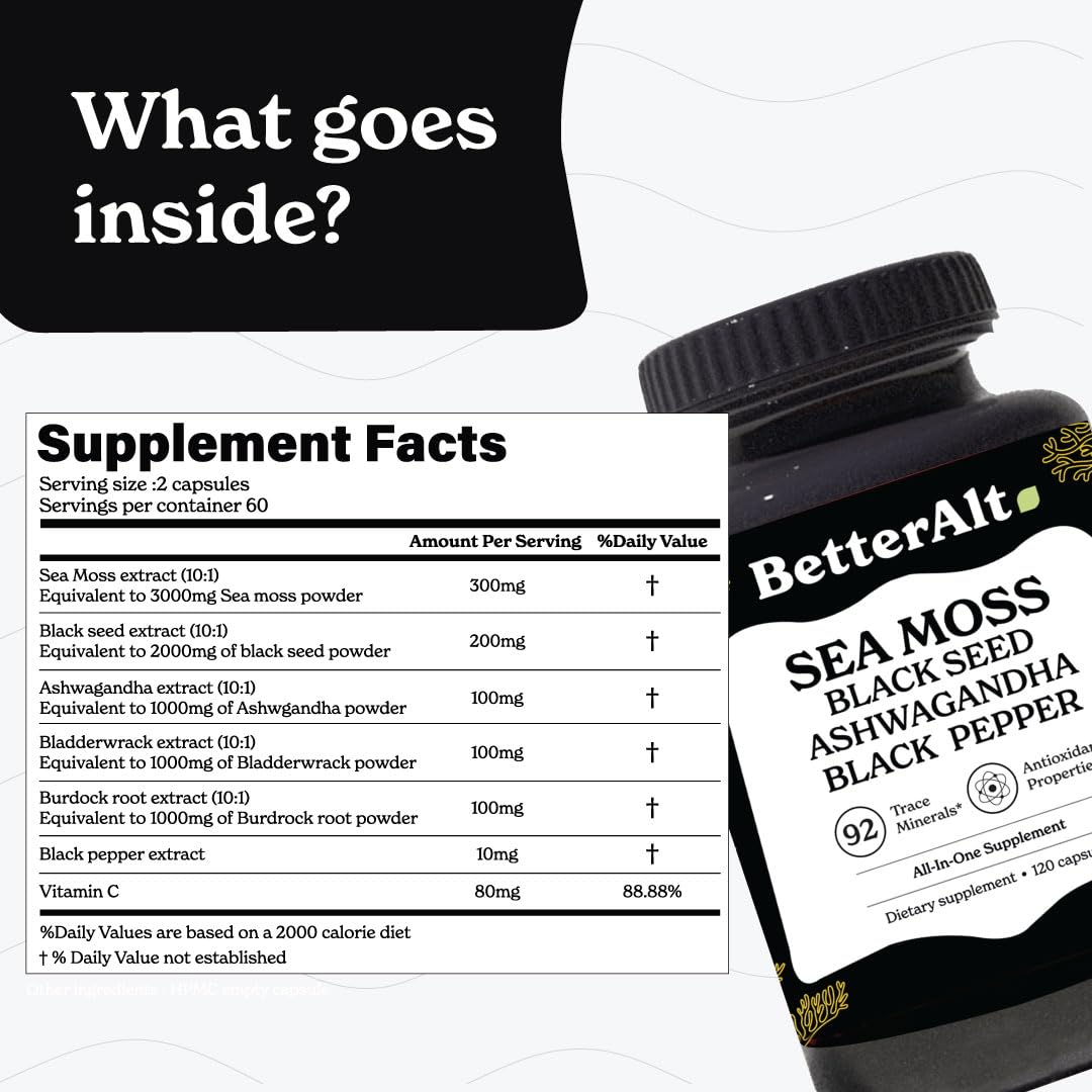 Better Alt Sea Moss Capsules- Irish Sea Moss with Black Seed Oil, Ashwagandha & Black Better AltUS supplements