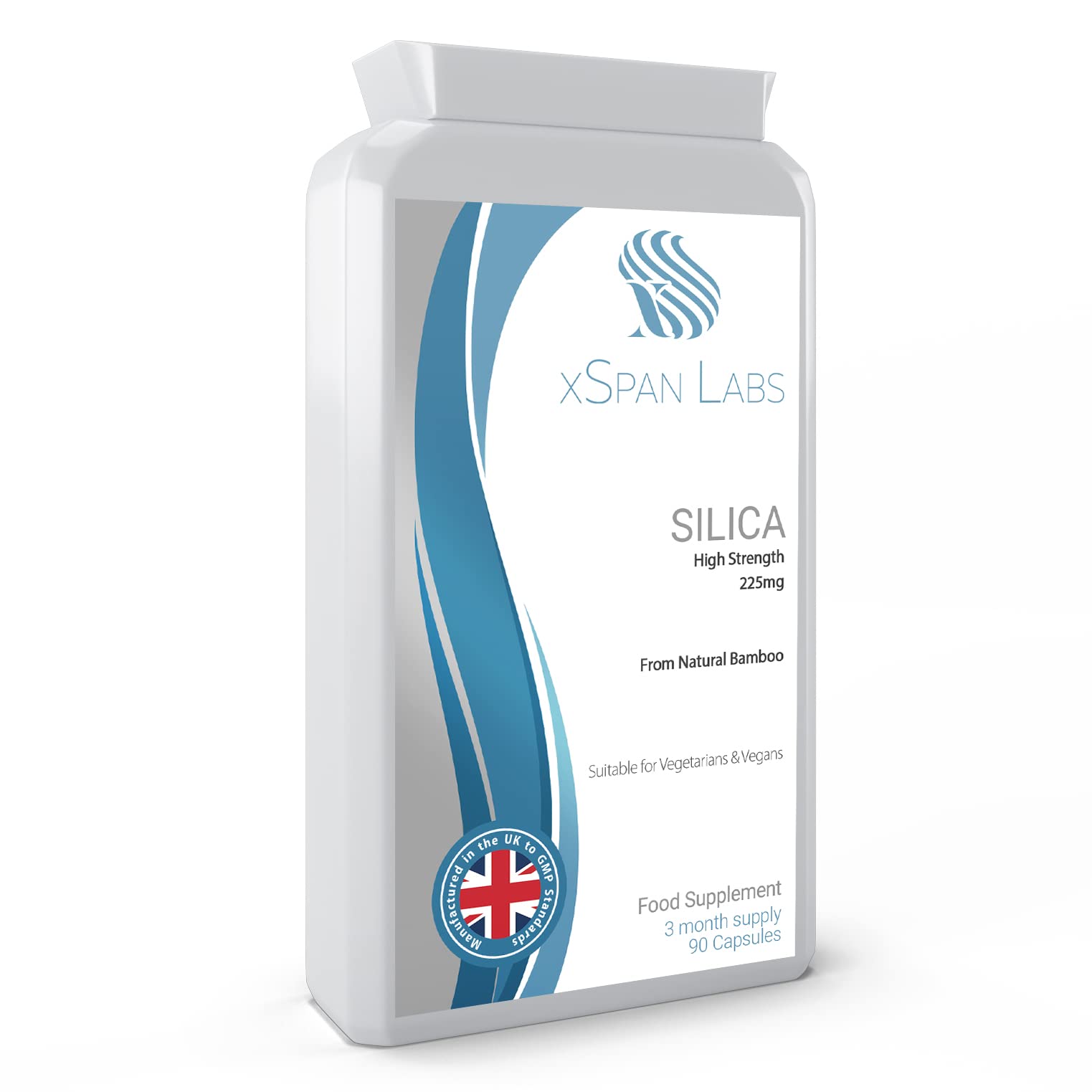 Silica 225mg – 90 Capsules - A Potent Highly Bioavailable Form - Naturally Sourced from Bamboo Extract - One-A-Day Vegan Capsules to Support Healthy Hair, Nails and Skin - Made in The UK Xspan LabsAu supplements