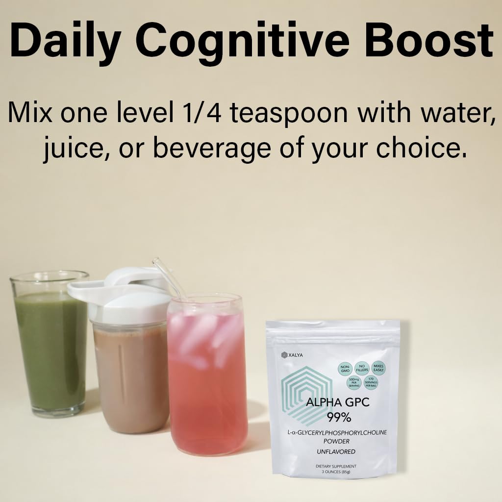 Xalya Alpha GPC Supplement, Alpha GPC Powder 99% Purity (Extra Strength) 500mg per Serving, Unflavored, Natural Choline Supplement - 3rd Party Tested -170 Servings, 3 Ounce XalyaAu supplements