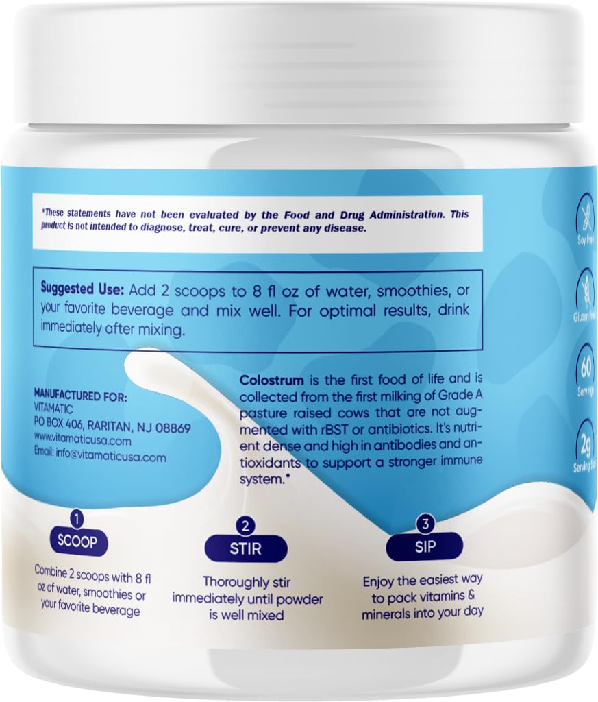 Vitamatic Bovine Colostrum Powder - 50% Highest IgG - Supplement for Gut Health VitamaticUS supplements