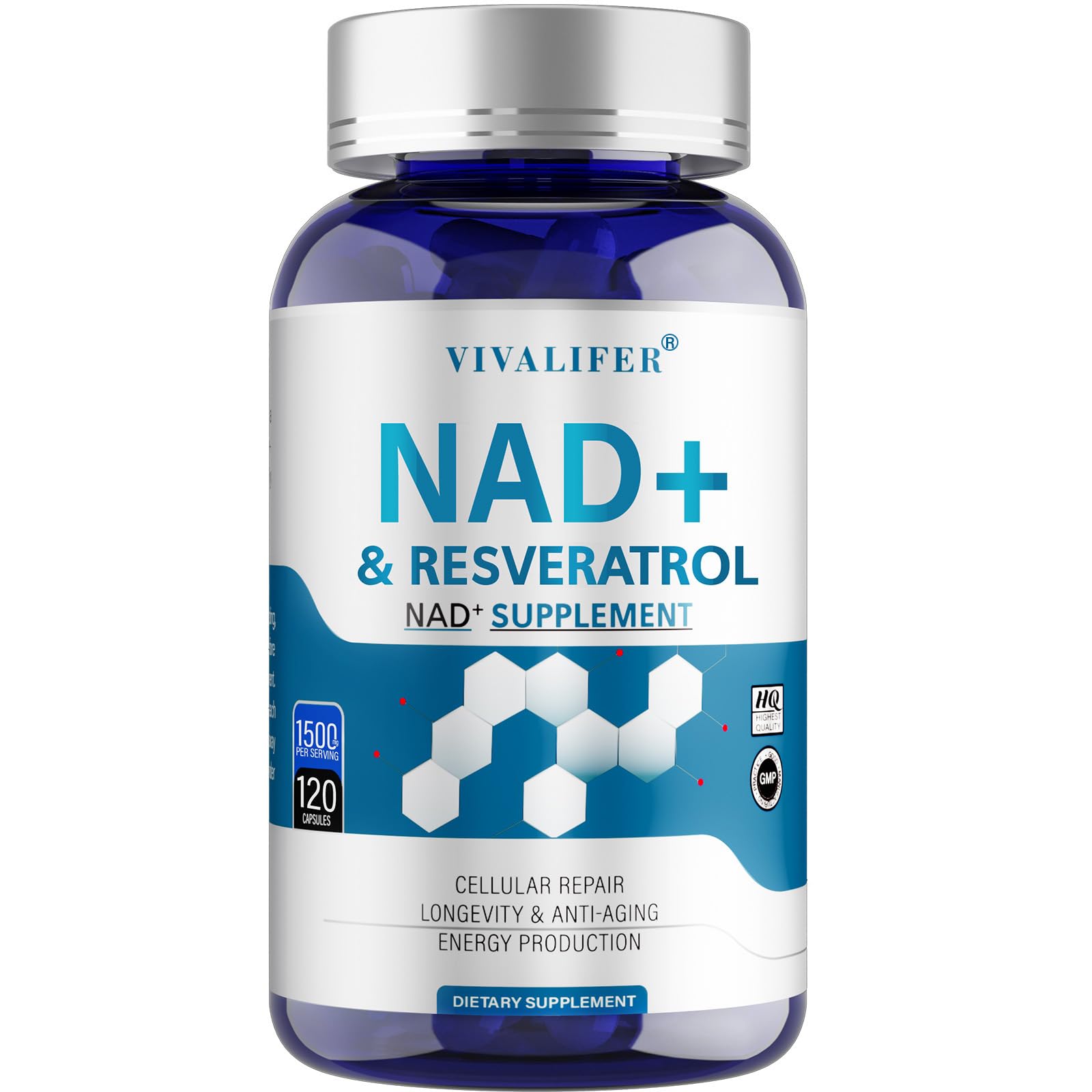 DQQI NMN Supplement Alternative 1500 mg - 120 Capsules (40 Day Supply) High Purity NAD+ & Resveratrol for Anti-Aging, Antioxidant Support, Energy & Focus Boost DQQIAu supplements