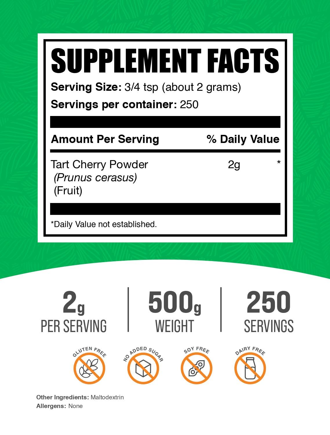 BulkSupplements.com Tart Cherry Powder - Fruit Powder, Tart Cherry Supplements - Antioxidant Source, Gluten Free & No Added Sugar, 2g per Serving, 500g (1.1 lbs) (Pack of 1) BulkSupplementsAu supplements