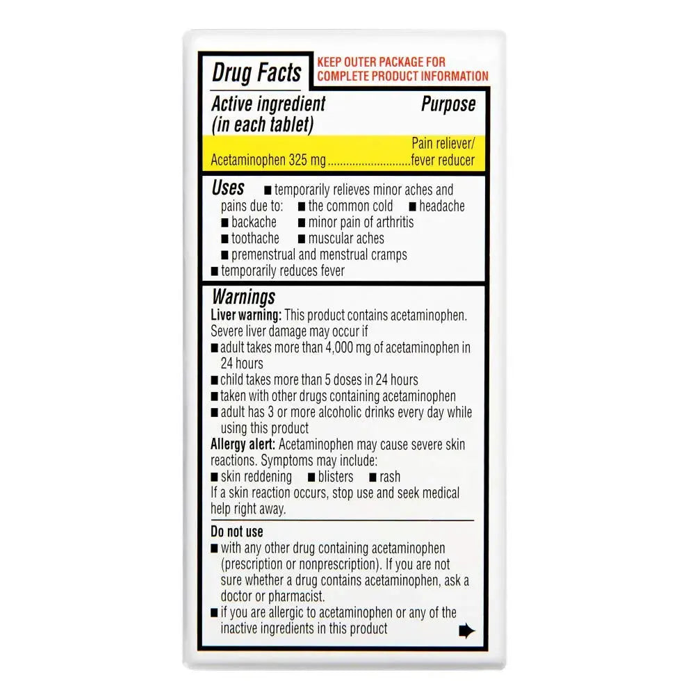 Rite Aid Regular Strength Pain Relief Acetaminophen, 325mg - 100 Tablets | Pain Reliever and Fever Reducer | Joint Pain Relief | Muscle Pain Relief | Arthritis Pain Relief | Back Pain Relief Products Rite AidAu supplements