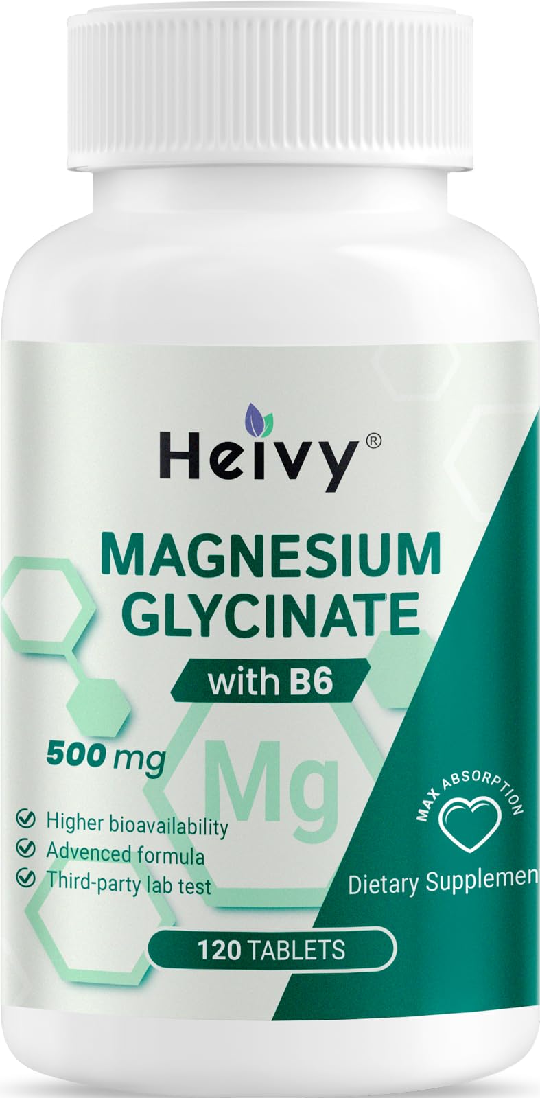 Heivy Pure Magnesium Glycinate 500mg with Vitamin B6, 100% Chelated & Purified Supports Nerve Relife, Sleep Aid & Muscle Support, Vegan & Non-GMO, Made in USA, 3rd Party Tested, 120 Tablets HeivyAu supplements