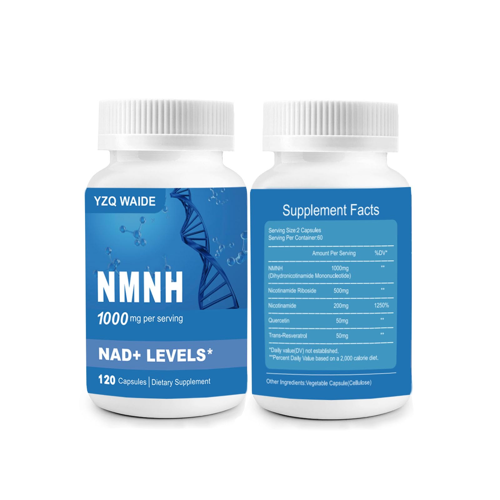 YZQ WAIDE NMNH (Dihydronicotinamide Mononucleotide), 1000mg NMNH Supplement to Boost NAD+ Levels Resveratrol Supplement with Quercetin for Energy, Aging, Non-GMO, Gluten Free, 120 Capsules YZQ WAIDEAu supplements