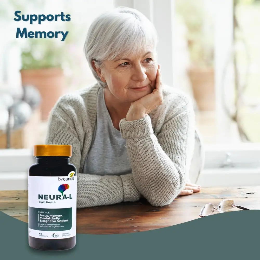 BY CARIOLA Neural-L Natural Brain Support Supplement 60 Caps - Mental Support – Memory Booster - Concentration - Natural Formula - Ashwagandha - L-Tyrosine - L-Theanine BY CARIOLAnz supplements
