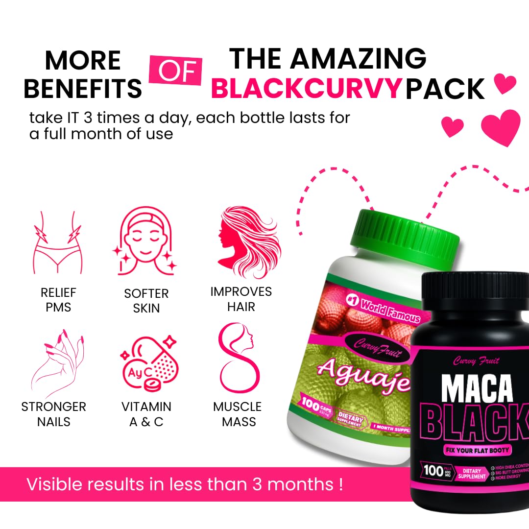 Maximum Booty Growth – Aguaje + Black Maca Pills for Women – Glute Volume Enhancer - Black Curvy Pack Curvy FruitAu supplements
