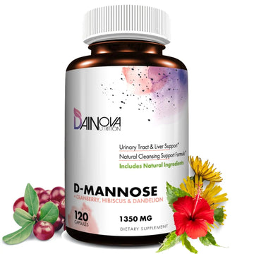 Dainova D Mannose 1350mg with Cranberry I D-Mannose Capsules for UTI Prevention, Urinary Tract Support, Urinary Tract Health for Women, & Cleanse. W/Hibiscus & Dandelion, 120 Veggie Capsules Dainova NutritionAu supplements